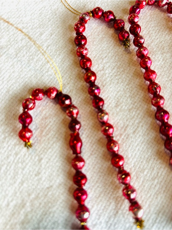 Vintage repurposed handmade Other - 🎄 Mini Vintage repurposed Mercury glass garland bead candy cane Christmas orni
